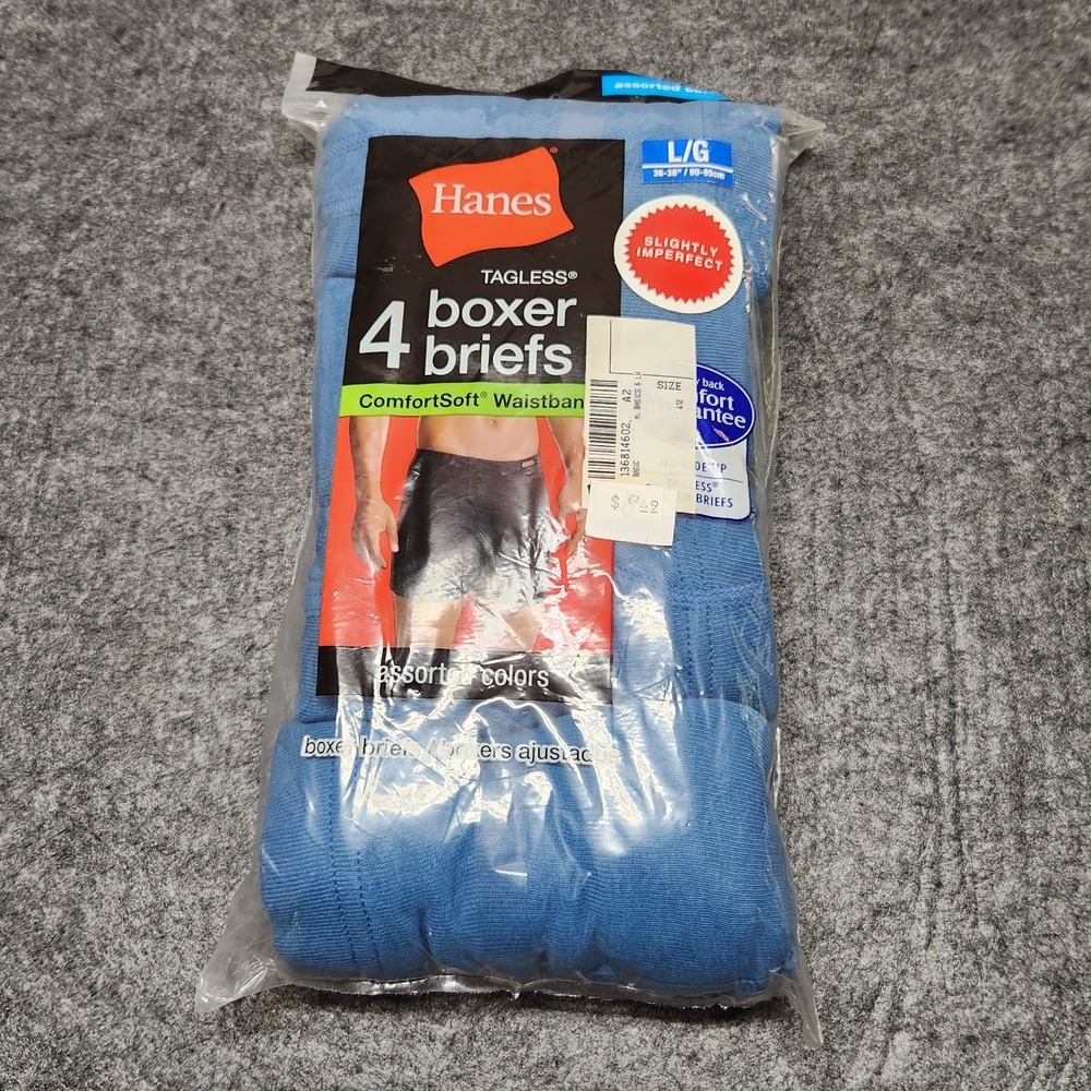 Hanes Mens Tagless Boxer Briefs Underwear Blue IR7460 Comfort Waist Large 36-38